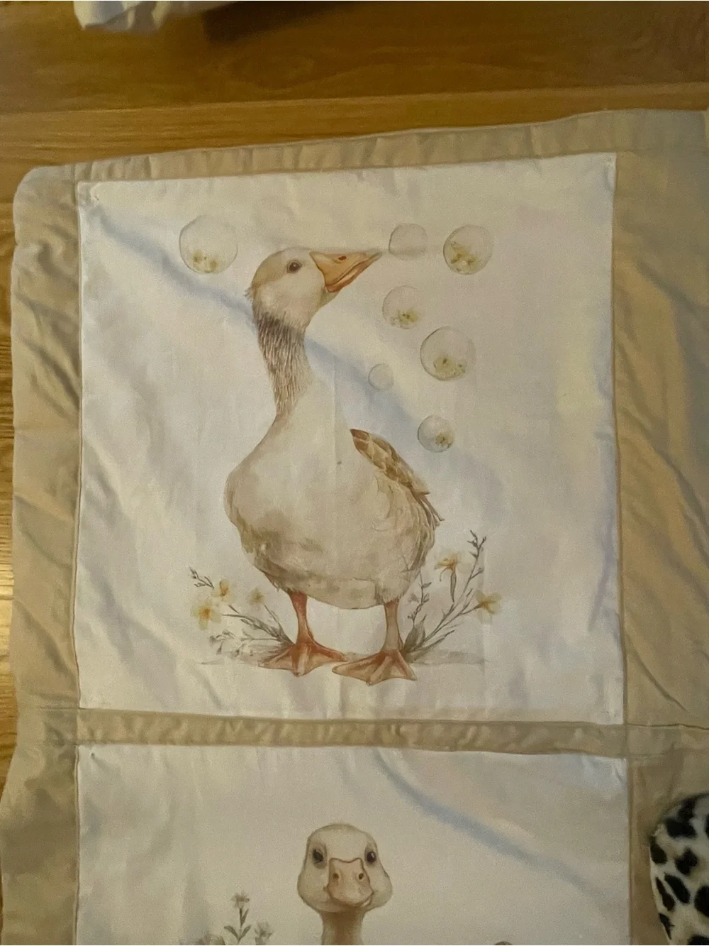 Silly Goose Crib Size Panel Quilt - Neutral Beige & Cream